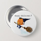 Halloween Button Hexenkürbis Flying Broom (Vorne & Hinten)