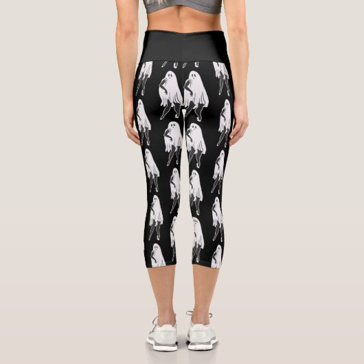 halloween Button up ghost grau Capri Leggings (Rückseite)
