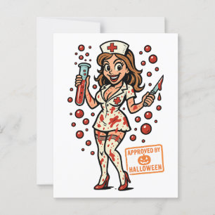 Halloween Button-Up Nurse - Creepischer Niedlicher Postkarte