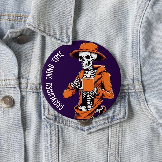 Halloween Buttons, Graveyard Grind Time Skelett Button (Beispiel)