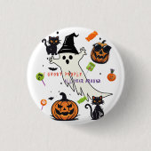 Halloween Buttons, gruselig ich Ghost People Black Button (Vorderseite)