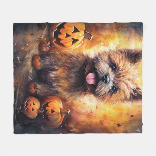 Halloween Cairn Terrier mit Pumpkins Beängstigend Fleecedecke (Vorderseite (Horizontal))