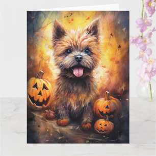 Halloween Cairn Terrier mit Pumpkins Beängstigend Karte