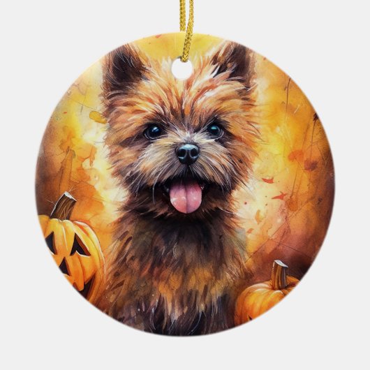 Halloween Cairn Terrier mit Pumpkins Beängstigend Keramik Ornament (Vorne)