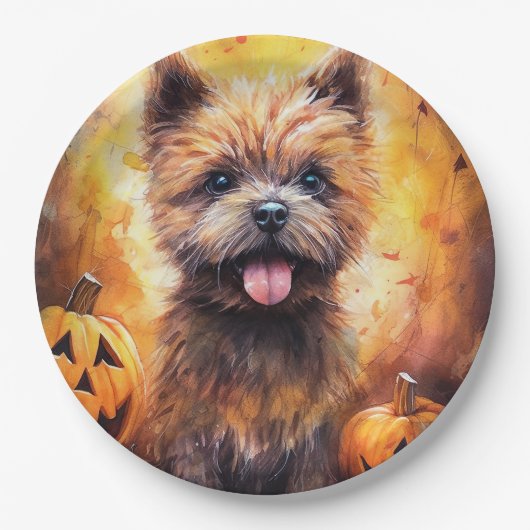 Halloween Cairn Terrier mit Pumpkins Beängstigend Pappteller (Vorderseite)