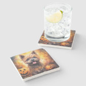 Halloween Cairn Terrier mit Pumpkins Beängstigend Steinuntersetzer (Seitenansicht)