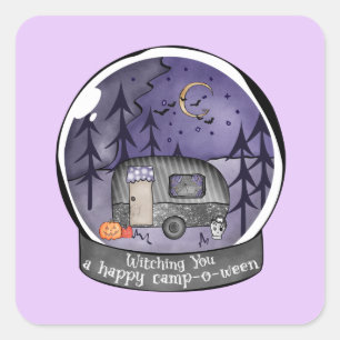 Halloween Camper im Snowball Quadratischer Aufkleber