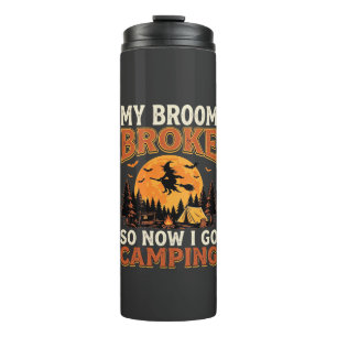 Halloween-Camping-Besen Vintage-Horror-Design Thermosbecher
