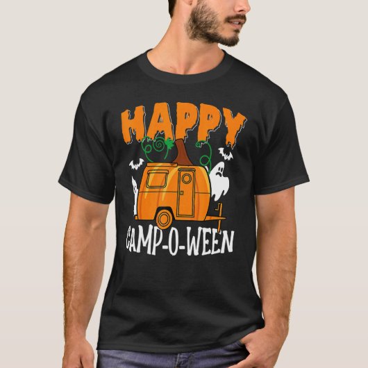 Halloween Camping Happy Campoween Pun Ghost Camper T-Shirt (Vorderseite)