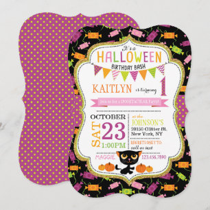 Halloween Candy Black Cat Pumpkins Geburtstag Einladung