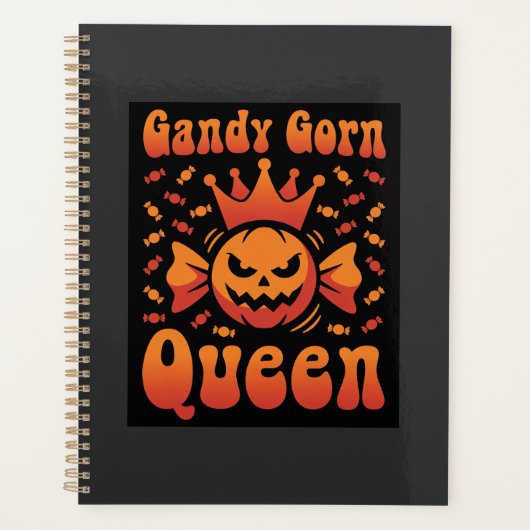 Halloween Candy Corn Königin Retro Vektor Design Planer (Vorderseite)