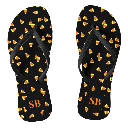 Halloween Candy Corn Mit Monogramm Black Flip Flop Badesandalen (Fußbett)