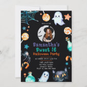 Halloween Candy Frame Ghost Schwarz Sweet 16 Foto Einladung (Vorderseite)