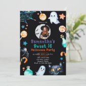 Halloween Candy Frame Ghost Schwarz Sweet 16 Foto Einladung (Stehend Vorderseite)