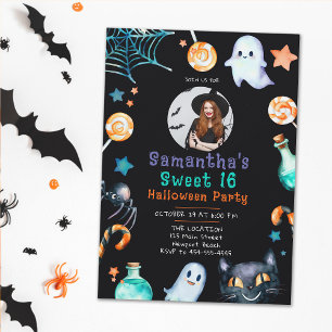 Halloween Candy Frame Ghost Schwarz Sweet 16 Foto Einladung