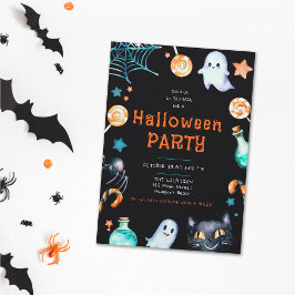 Halloween Candy Frame Ghosts Black Cat House Party Einladung