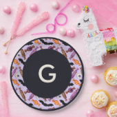 Halloween Candy Leckereien Lila Monogram Pappteller (Party)