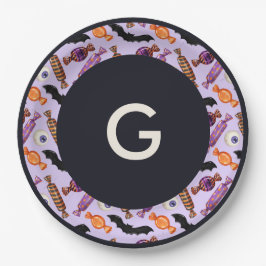 Halloween Candy Leckereien Lila Monogram Pappteller