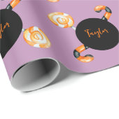 Halloween Candy Lolly Cane Black Orange Name Geschenkpapier (Rolleneckpunkt)