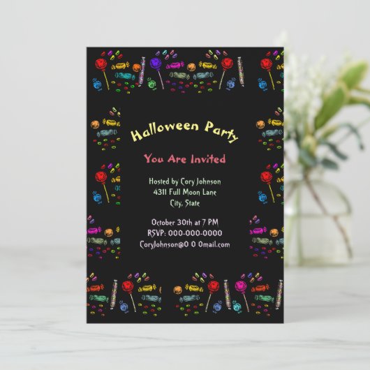 Halloween Candy Pattern Party Einladung (Stehend Vorderseite)