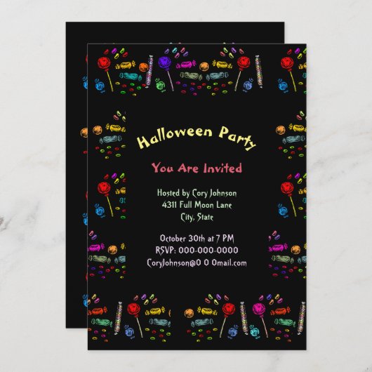 Halloween Candy Pattern Party Einladung (Vorne/Hinten)