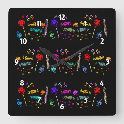 Halloween Candy Pattern Quadratische Wanduhr (Vorderseite)