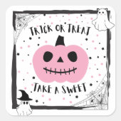 Halloween Candy rosa Kürbis nehmen Sie eine süße B Quadratischer Aufkleber (Vorderseite)