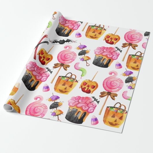 Halloween Candy Süßigkeiten Spooky Wrapping Paper Geschenkpapier (Ungerollt)