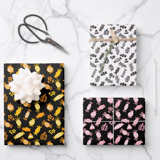 Halloween Candy Trio Gift Wrap Geschenkpapier Set (Vorderseite)