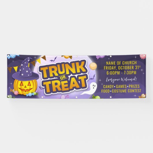 Halloween Candy Trunk oder Leckerei Niedlich Pumpk Banner (Horizontal)