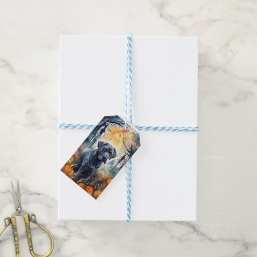 Halloween Cane Corso mit Pumpkins Beängstigend Geschenkanhänger (Mit Garn)