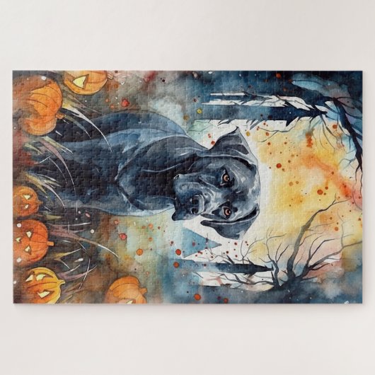 Halloween Cane Corso mit Pumpkins Beängstigend Puzzle (Horizontal)