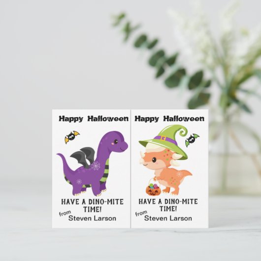 Halloween-Card des Dino-Mite Dinosaurs School Part Postkarte (Stehend Vorderseite)