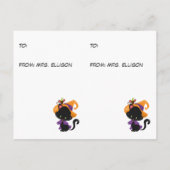 Halloween-Card des Kitten und Owl Grablehrers Postkarte (Rückseite)