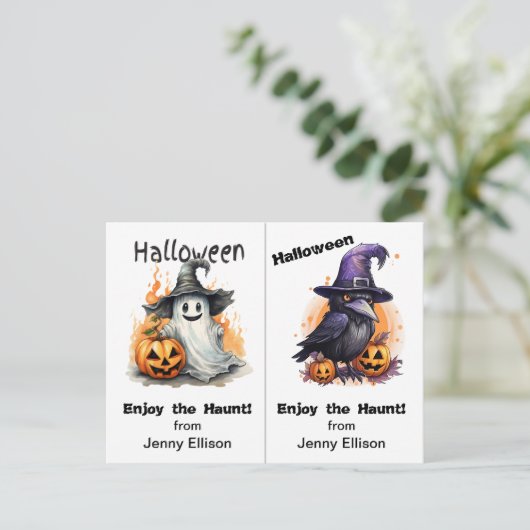 Halloween Card für das Party der Ghost- und Crow-S Postkarte (Stehend Vorderseite)