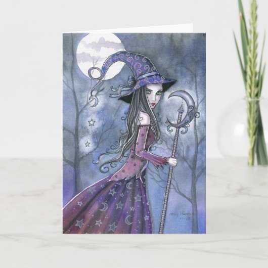 Halloween Card Lila Hexe Karte (Vorderseite)