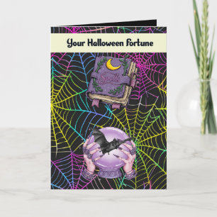 Halloween Card mit farbenfrohen Webs & Fortune Dankeskarte