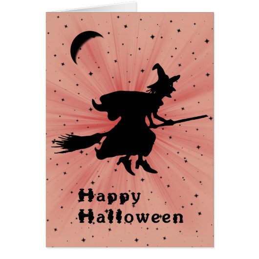 Halloween Card mit Hexe auf einem Broom Humorvoll (Vorne)