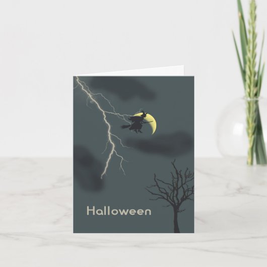 Halloween Card mit Hexe, Blitz & Mond Karte (Vorderseite)