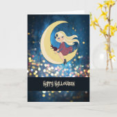 Halloween Card mit Hübscher Hexe & Katze für Kind Karte (Gelbe Blume)