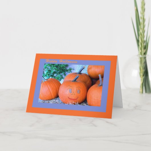 Halloween Card mit Lächelndem Kürbis Karte (Vorderseite)