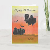 Halloween Card mit schwarzen Geistern und Kürbiskü Karte (Vorderseite)