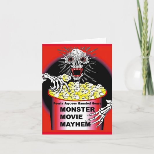 Halloween Card Skelett Eating Buttered Popcorn Karte (Vorderseite)