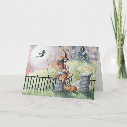 Halloween Card 'Trick or Treat' Hexe Karte (Vorderseite)