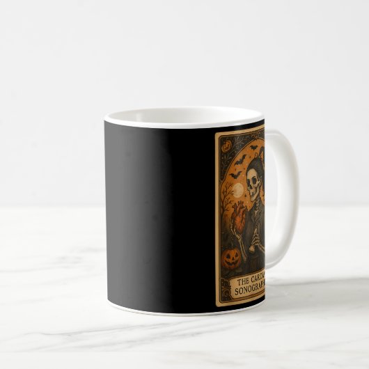 Halloween Cardiac Sonographer Tarot Card Skeleton Kaffeetasse (VorderseiteRechts)