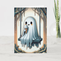 Halloween-Cartoon-Geist aß ein Eiscreme-Kon