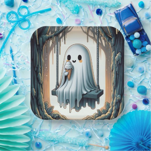 Halloween Cartoon Geist mit Eiscreme Pappteller (Party)