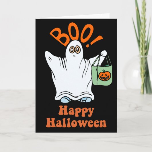 Halloween-Cartoon-Ghost-Trick oder -Treatkarte Karte (Vorderseite)