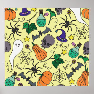 Halloween-Cartoon: Lebhaftes Vintages Muster Poster