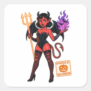 Halloween Cartoon Succubus - Dunkel & spielerisch Quadratischer Aufkleber